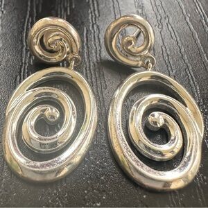925 Sterling Silver Modernist Swirl Dangle Statement Earrings